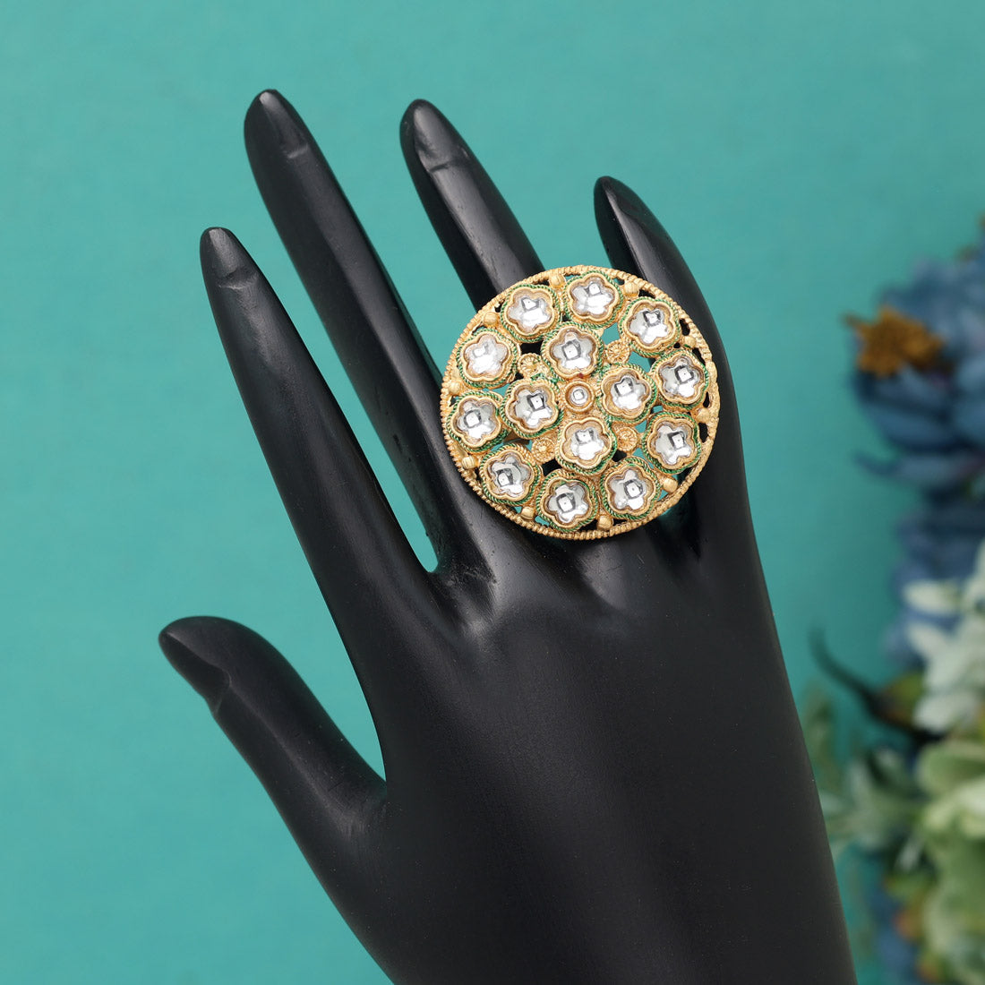 Assorted Color Trendy Kundan Rings – 12-Pack