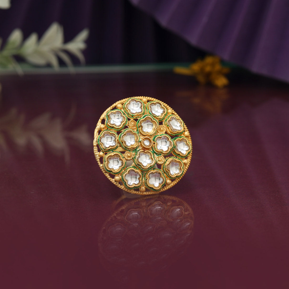 Assorted Color Trendy Kundan Rings – 12-Pack