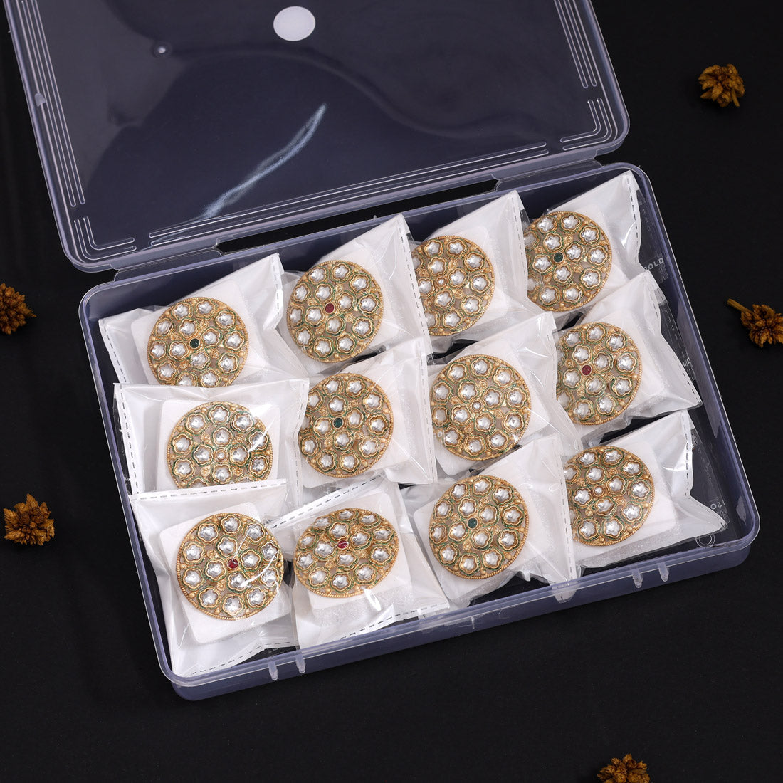 Assorted Color Trendy Kundan Rings – 12-Pack