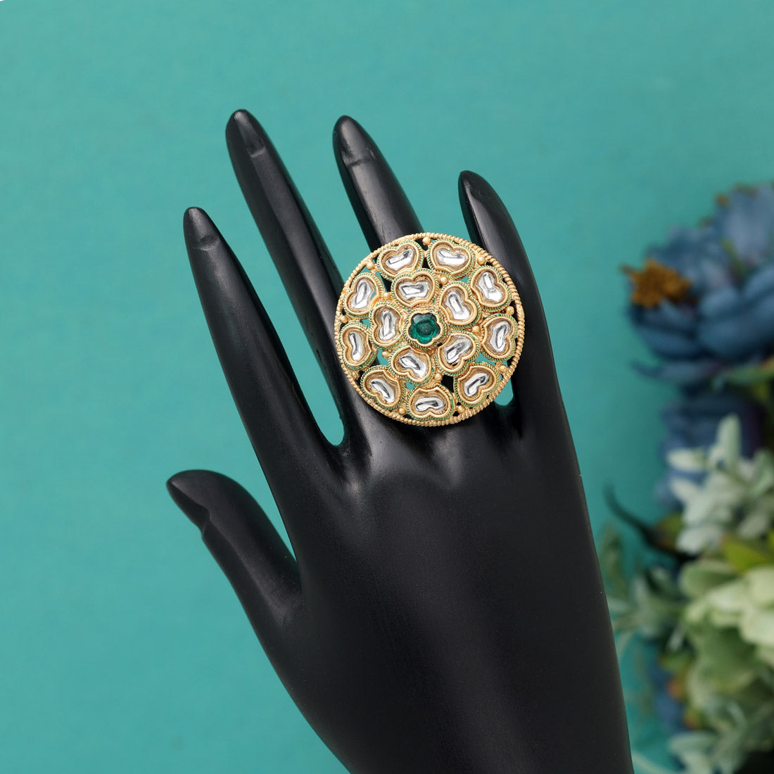 Assorted Color Fashion Kundan Rings – 12 Pieces