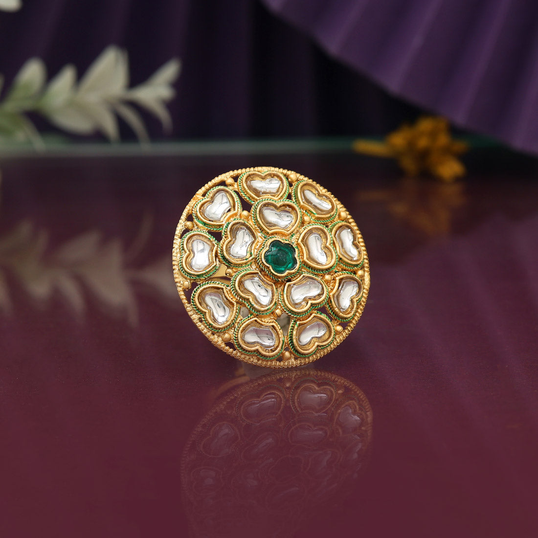 Assorted Color Fashion Kundan Rings – 12 Pieces
