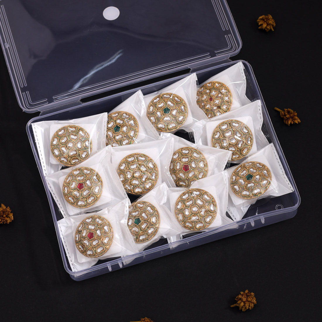 Assorted Color Fashion Kundan Rings – 12 Pieces