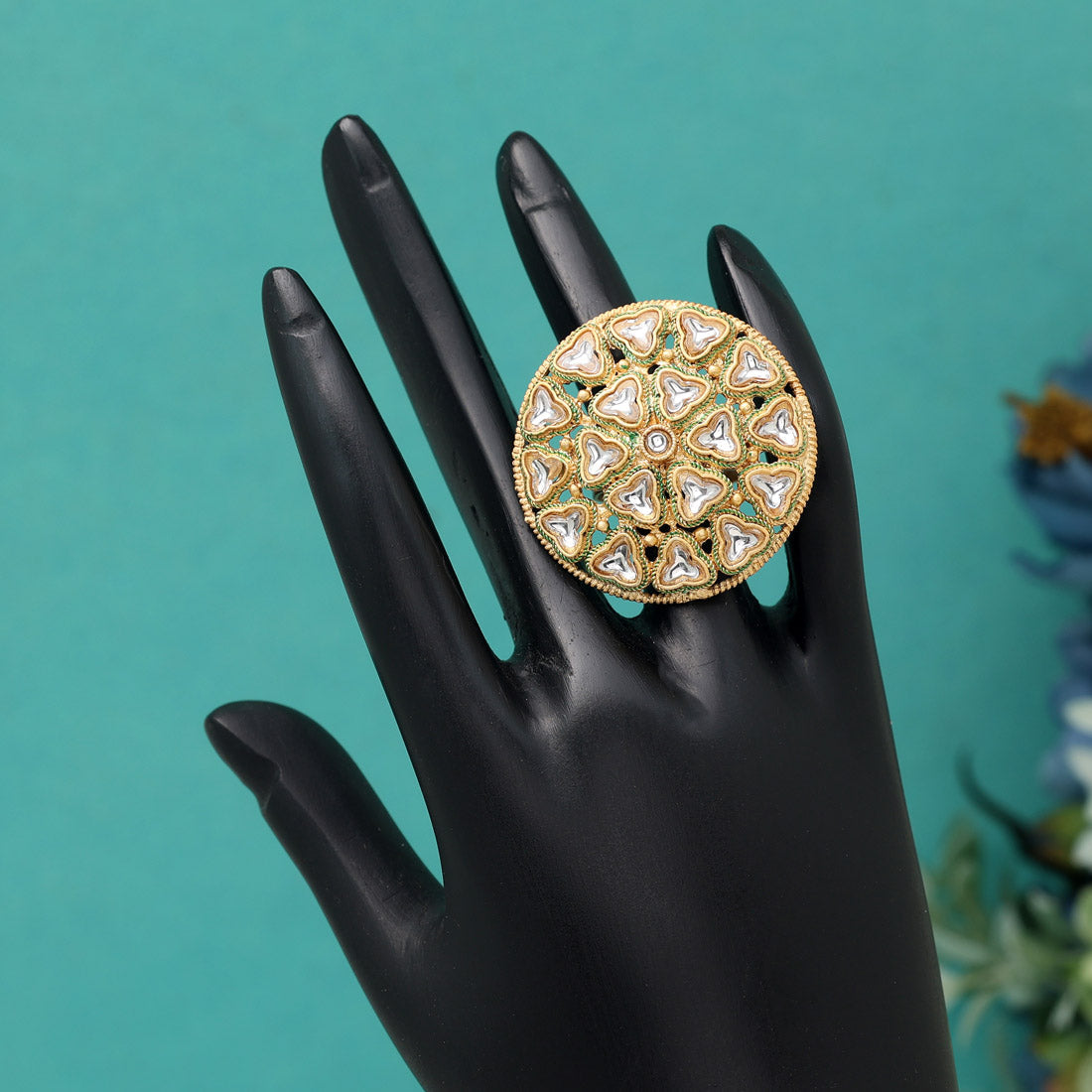 Assorted Color Decorative Kundan Rings – Set Of 12