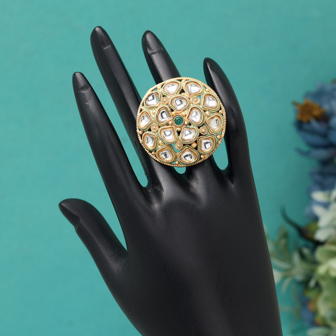 Assorted Color Statement Kundan Rings – 12-Piece Set