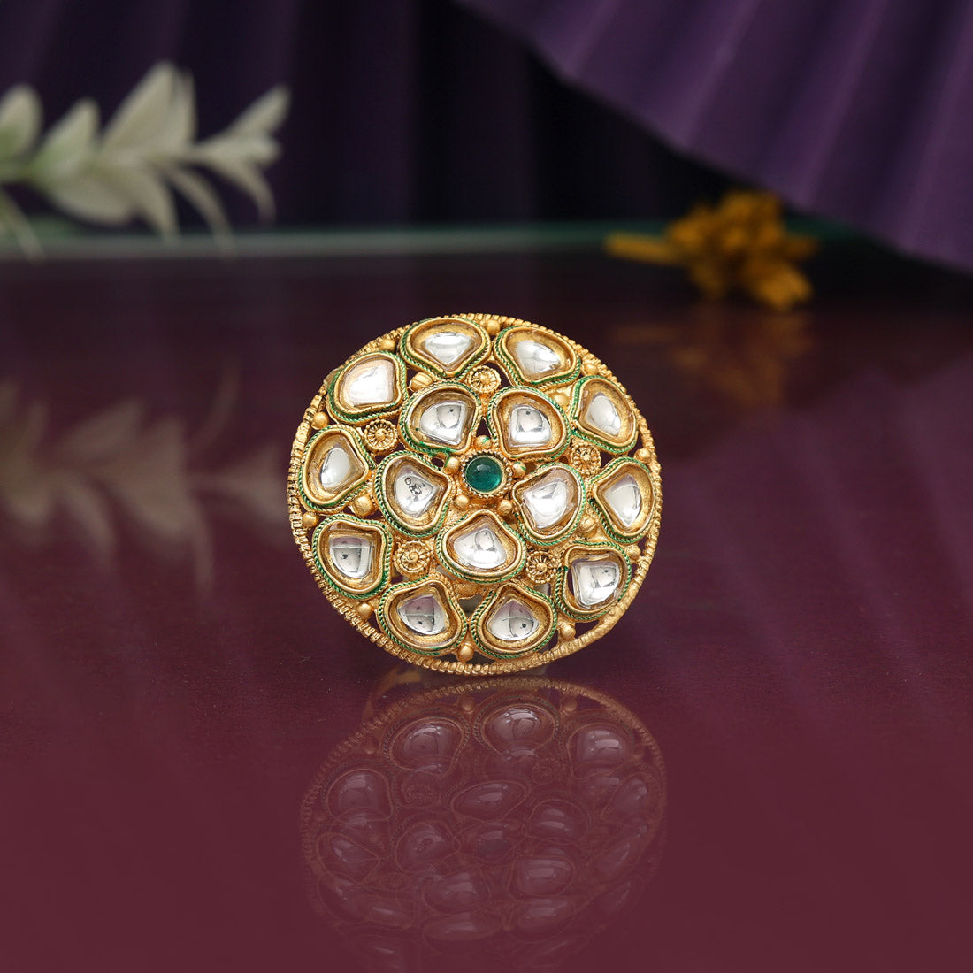 Assorted Color Statement Kundan Rings – 12-Piece Set