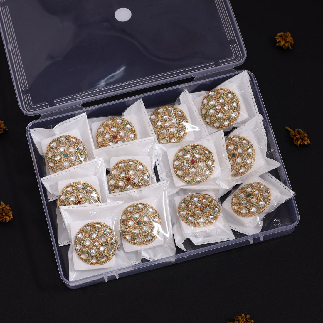 Assorted Color Statement Kundan Rings – 12-Piece Set