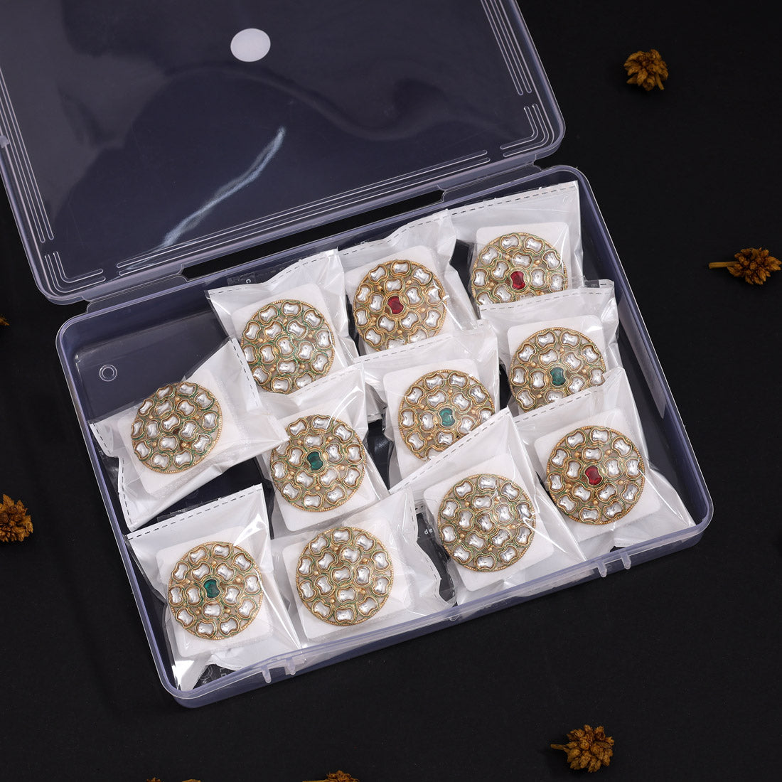 Assorted Color Elegant Kundan Rings – 11-Piece Set