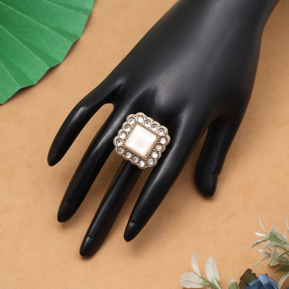 Vibrant Assorted Color 10 Kundan Finger Rings For Festive Wear