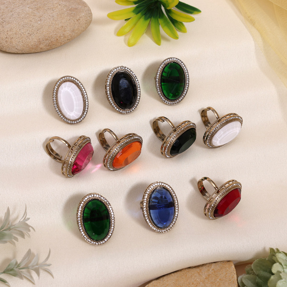 Premium Assorted Color 10 Pieces Of Kundan Finger Rings For Gifting
