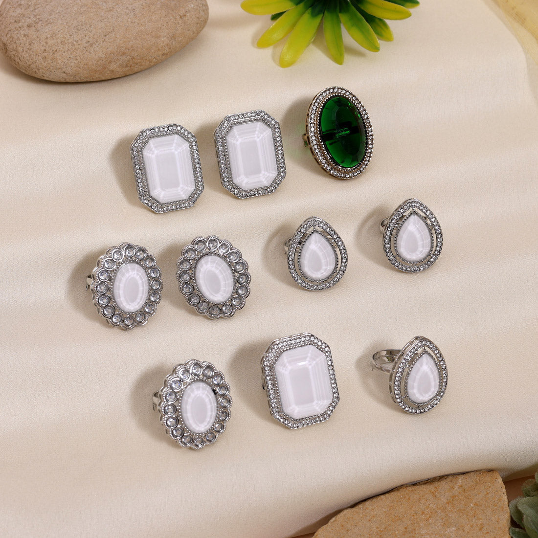 Assorted Color And Design Collection Of 10 Royal Kundan Finger Rings