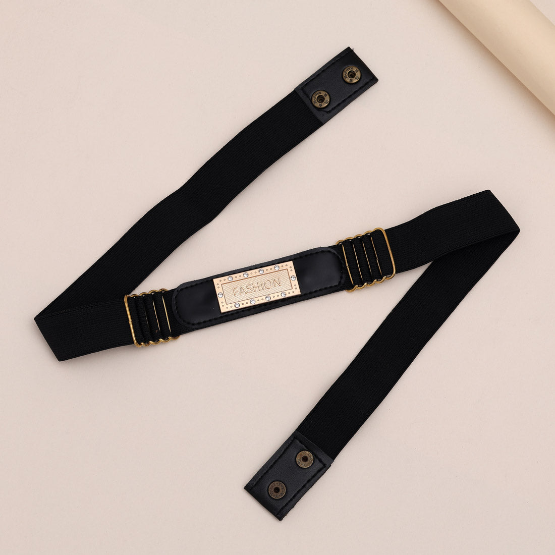 Gold & Black Color Kamarband Elastic Waist Belt For Women//Girls (KMBND494GLD)