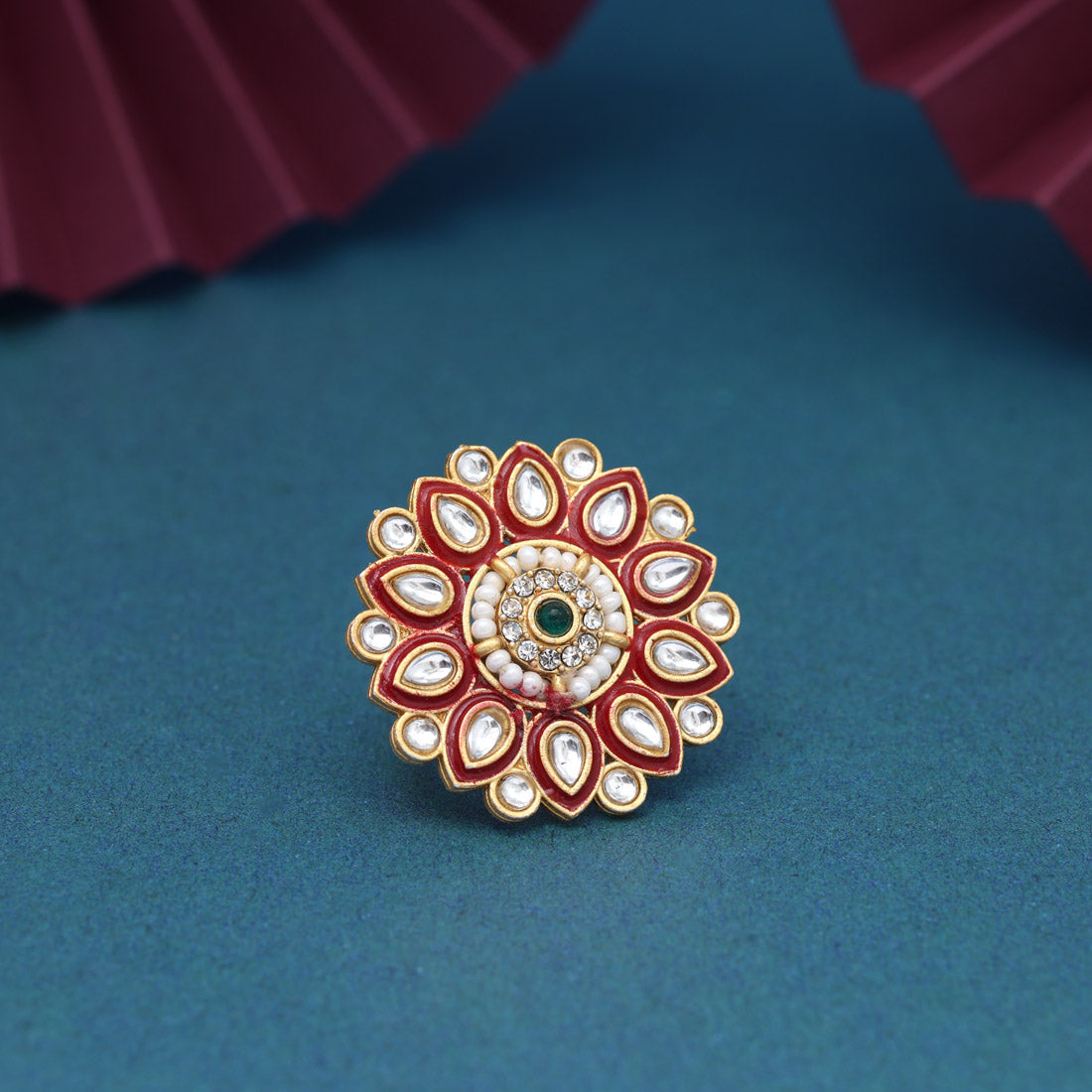 Assorted Color Assorted Design 12 Pieces Of Kundan Meena Finger Rings (KMR280CMB)