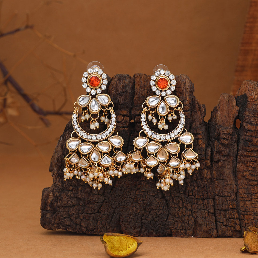 Dark Peach Color Kundan Necklace Set (KN1026DPCH)