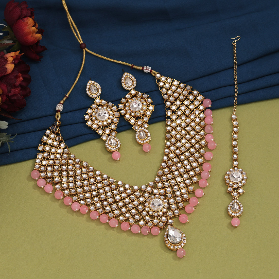 Pink Color Kundan Necklace Set (KN1063PNK)