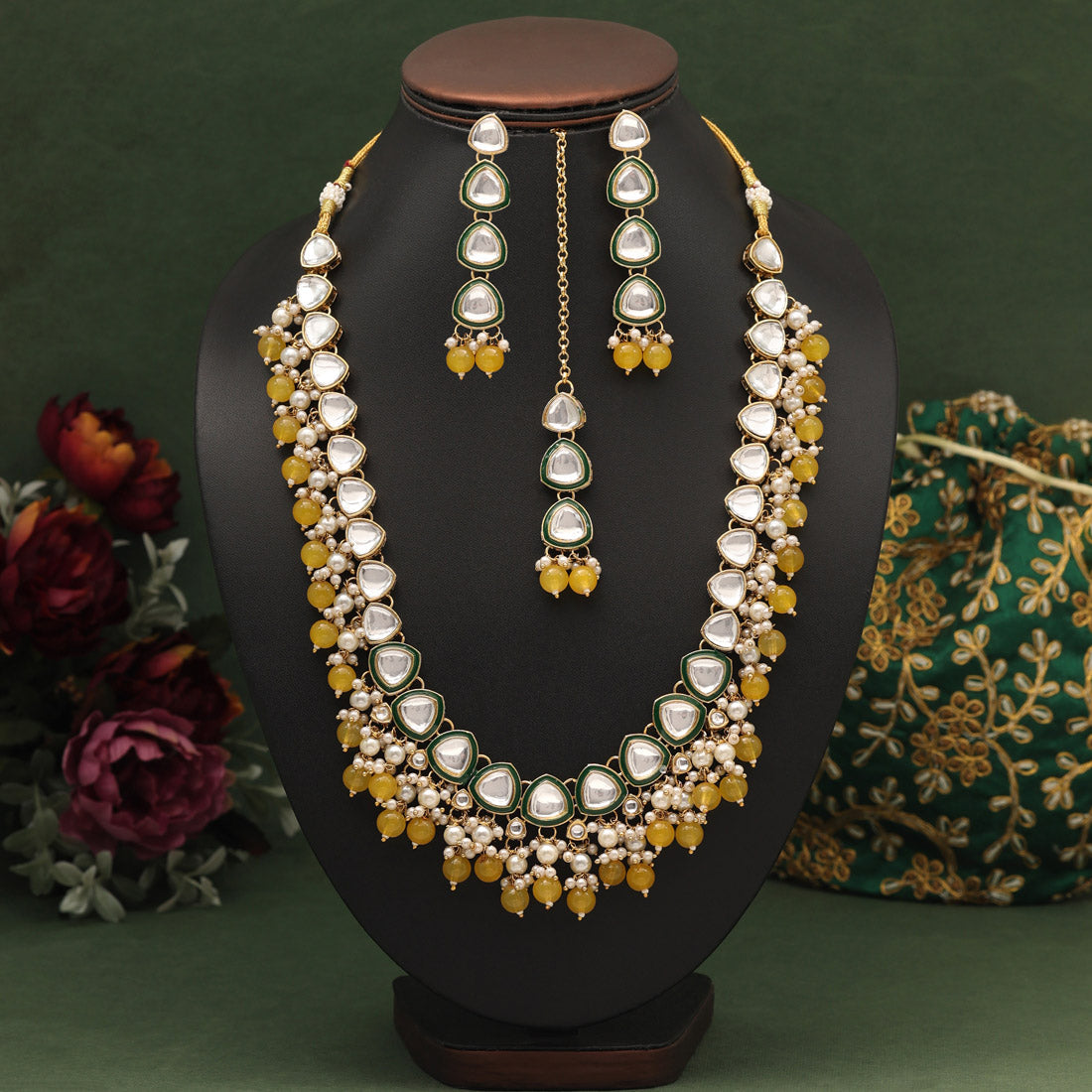 Yellow Color Kundan Necklace Set (KN1412YLW)