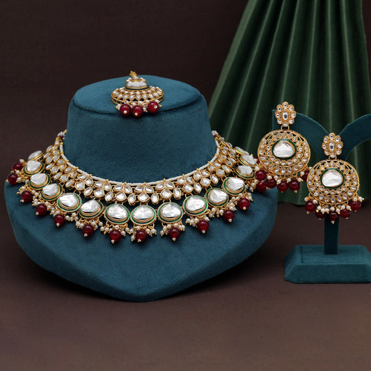 Maroon Color Kundan Necklace Set (KN1415MRN)