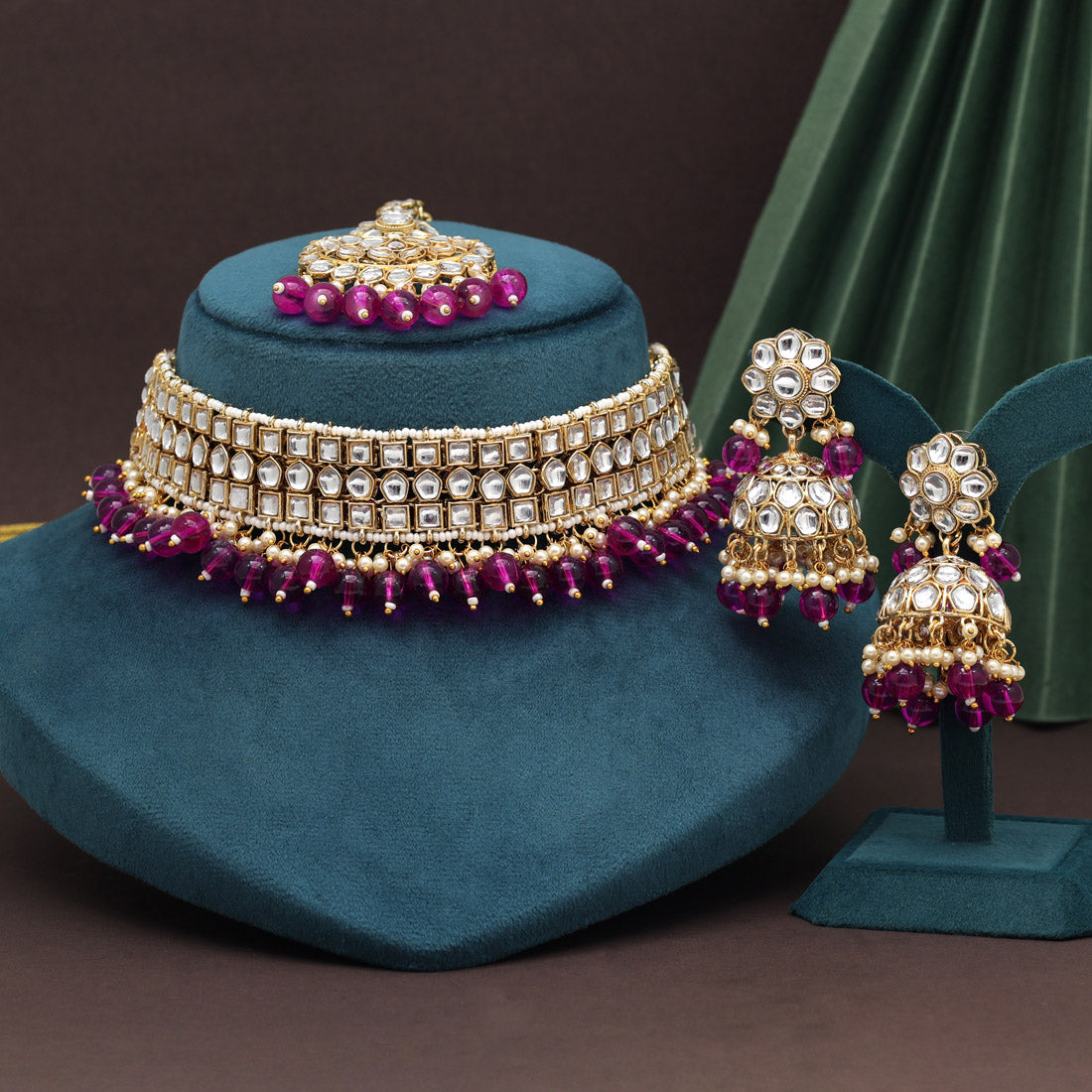 Purple Color Choker Kundan Necklace Set (KN1416PRP) – Eindiawholesale