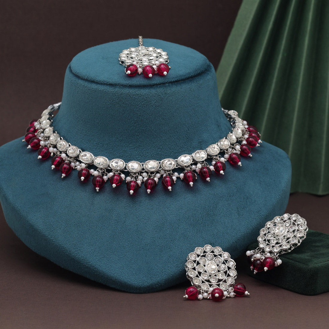 Rani Color Kundan Necklace Set (KN1418RNI)
