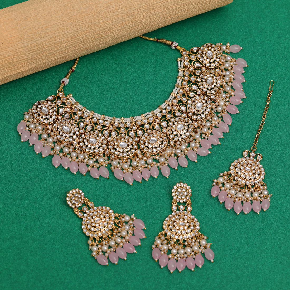 Pink Color Kundan Necklace Set (KN1420PNK)