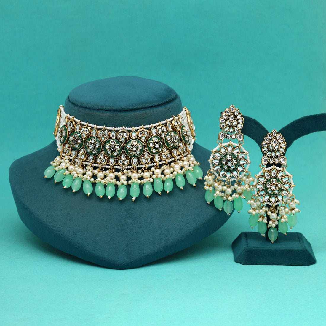 Pista Green Color Choker Kundan Necklace Set (KN1445PGRN)