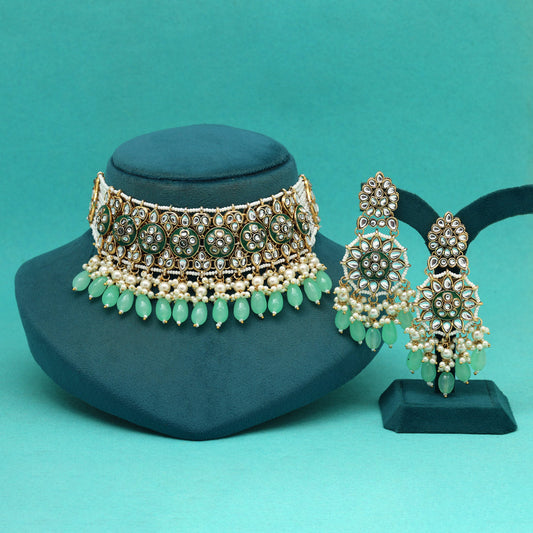 Pista Green Color Choker Kundan Necklace Set (KN1445PGRN)