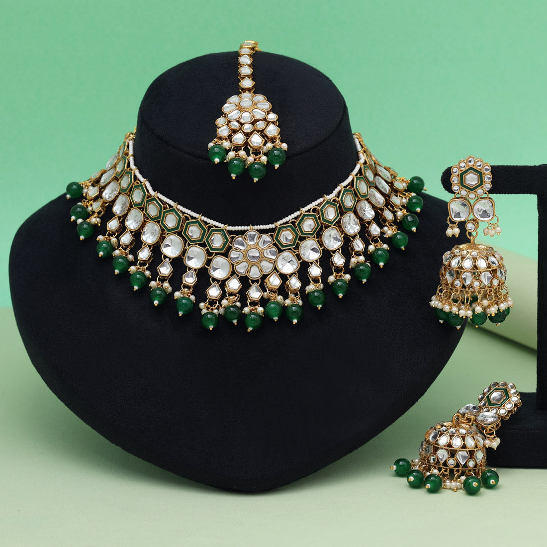 White Color Graceful Meena Work Kundan Necklace Set