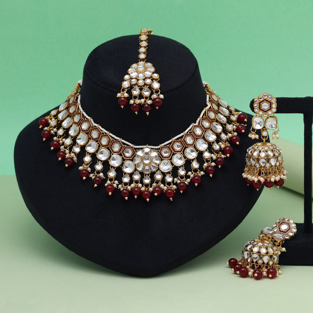 White Color Graceful Meena Work Kundan Necklace Set