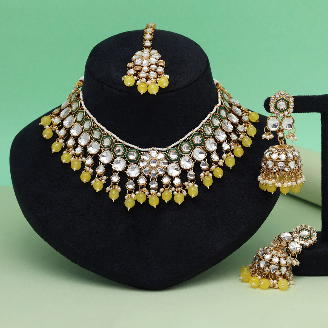 White Color Graceful Meena Work Kundan Necklace Set