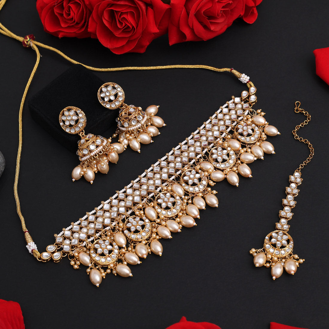 Gold Color Royal Choker Kundan Necklace Set