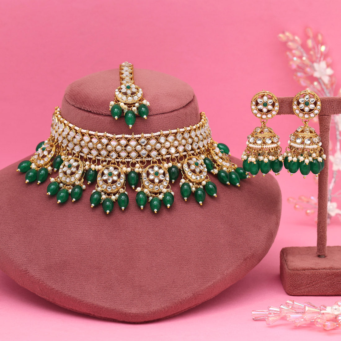 Gold Color Royal Choker Kundan Necklace Set