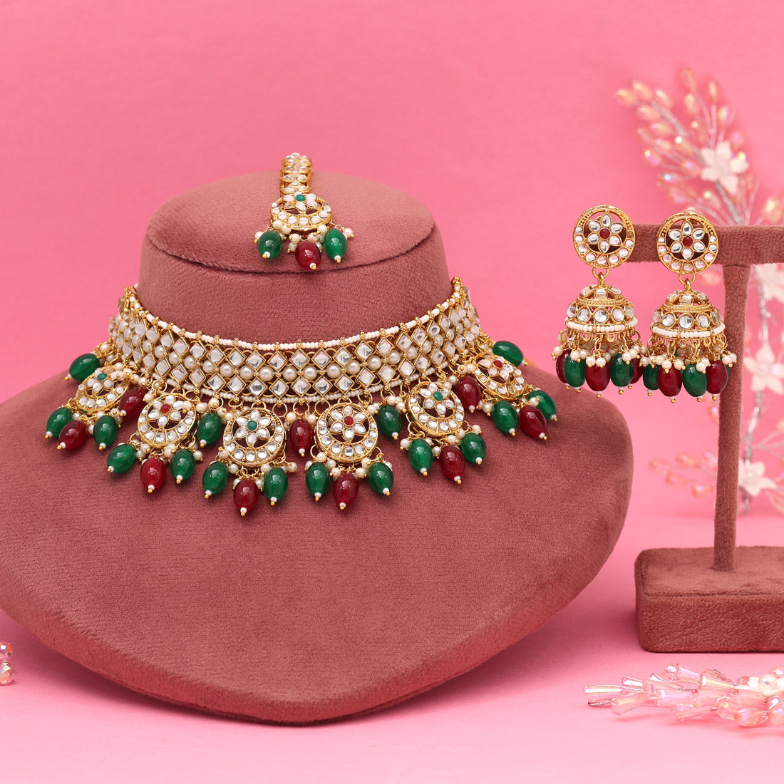 Gold Color Royal Choker Kundan Necklace Set