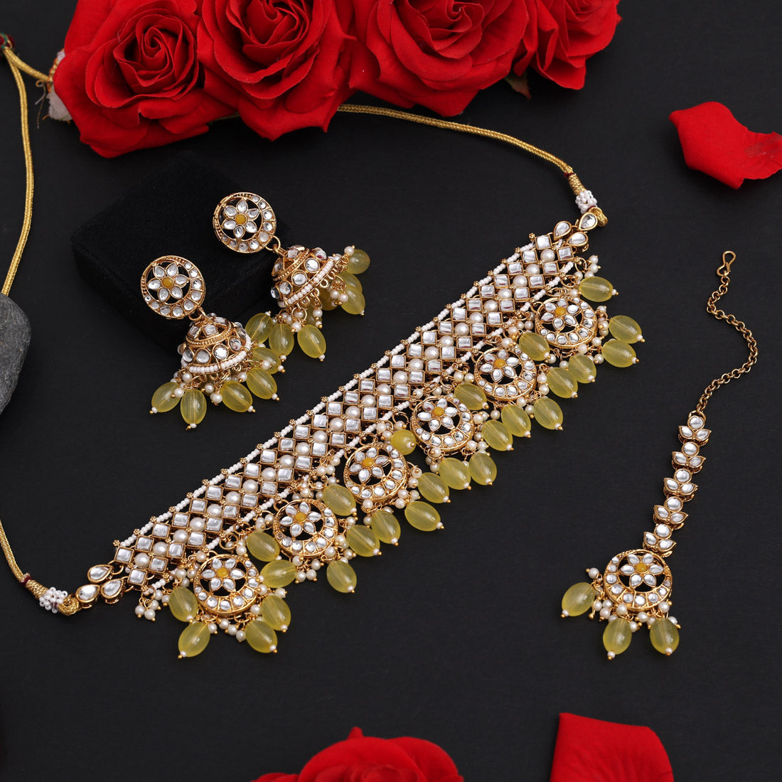 Gold Color Royal Choker Kundan Necklace Set