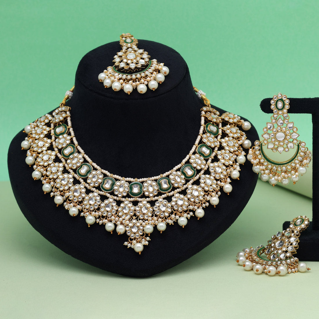Yellow Color Elegant Meena Work Kundan Necklace Set