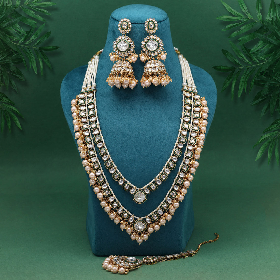 White Color Royal Meena Work Kundan Necklace Set