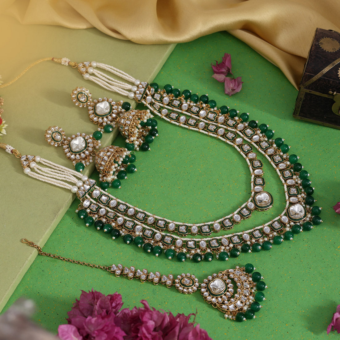 White Color Royal Meena Work Kundan Necklace Set