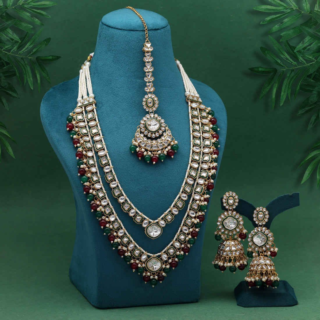 White Color Royal Meena Work Kundan Necklace Set
