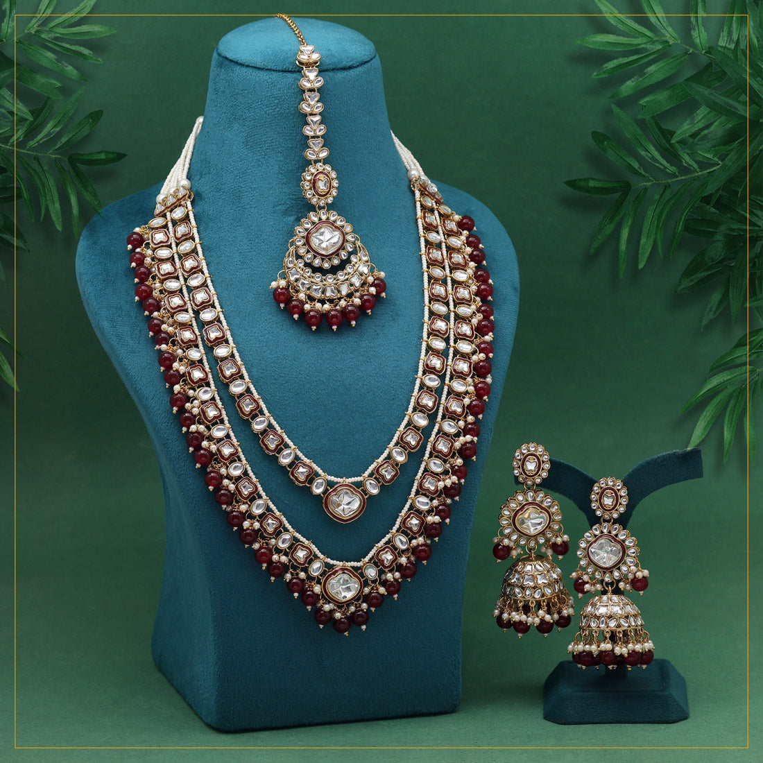 White Color Royal Meena Work Kundan Necklace Set