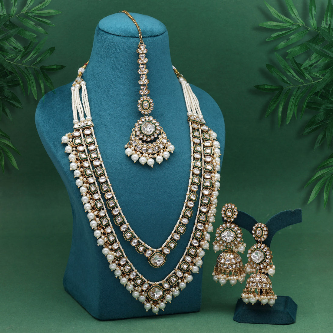 White Color Royal Meena Work Kundan Necklace Set