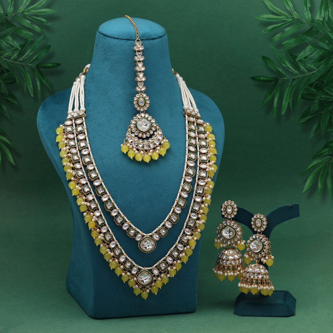 White Color Royal Meena Work Kundan Necklace Set