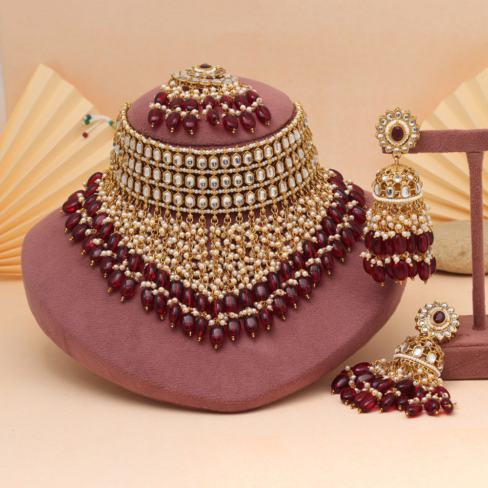 Maroon Color Traditional Kundan Necklace Set