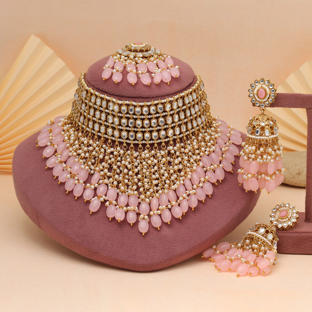 Pink Color Designer Kundan Necklace Set