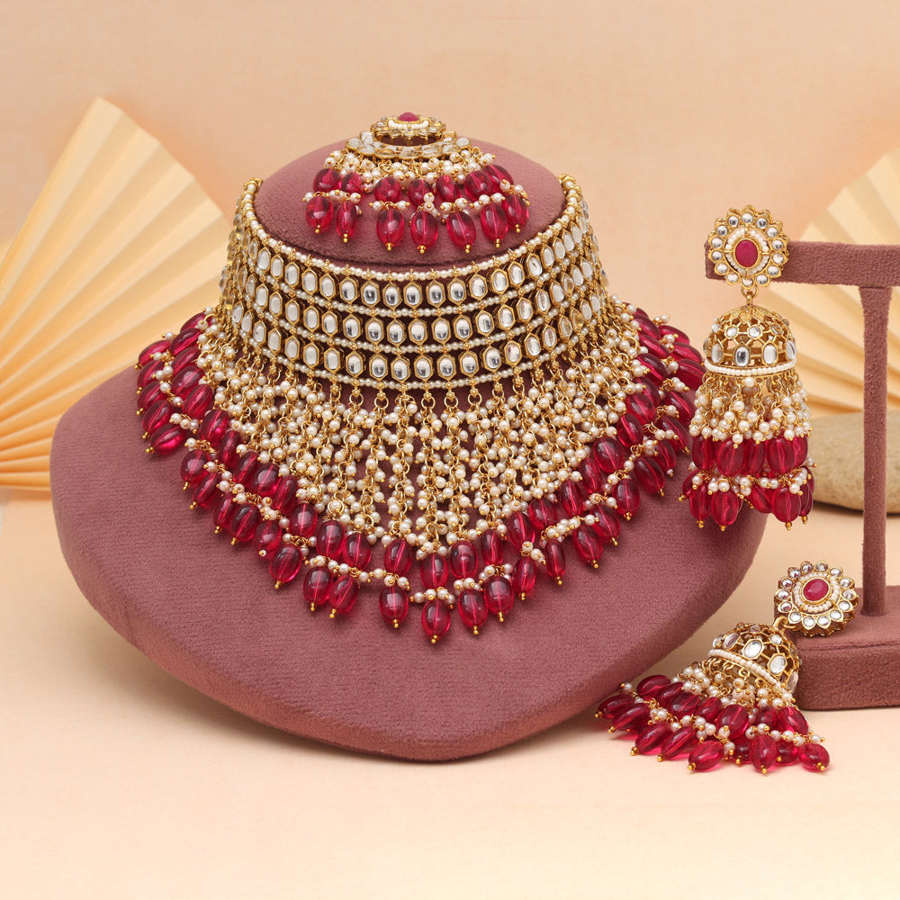 Rani Color Royal Kundan Necklace Set