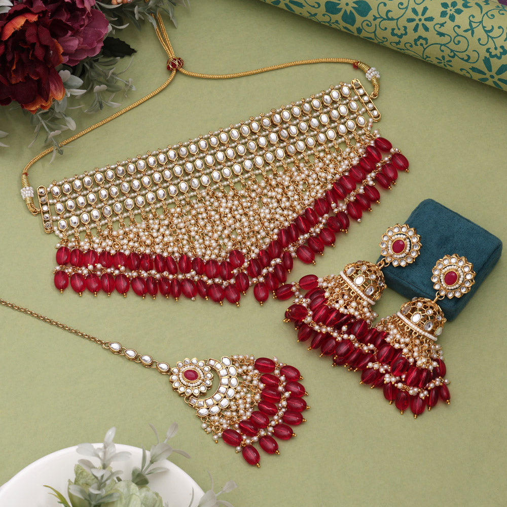 Rani Color Royal Kundan Necklace Set