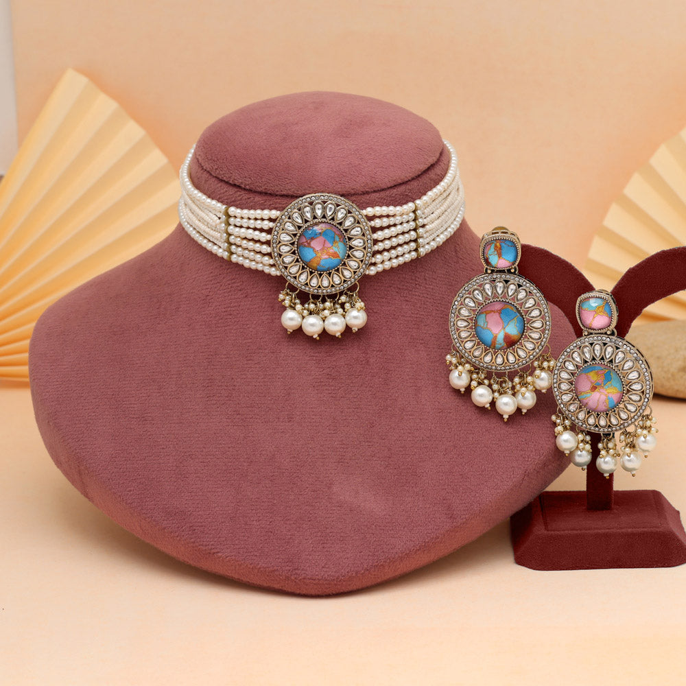 Multi Color Choker Kundan Necklace Set