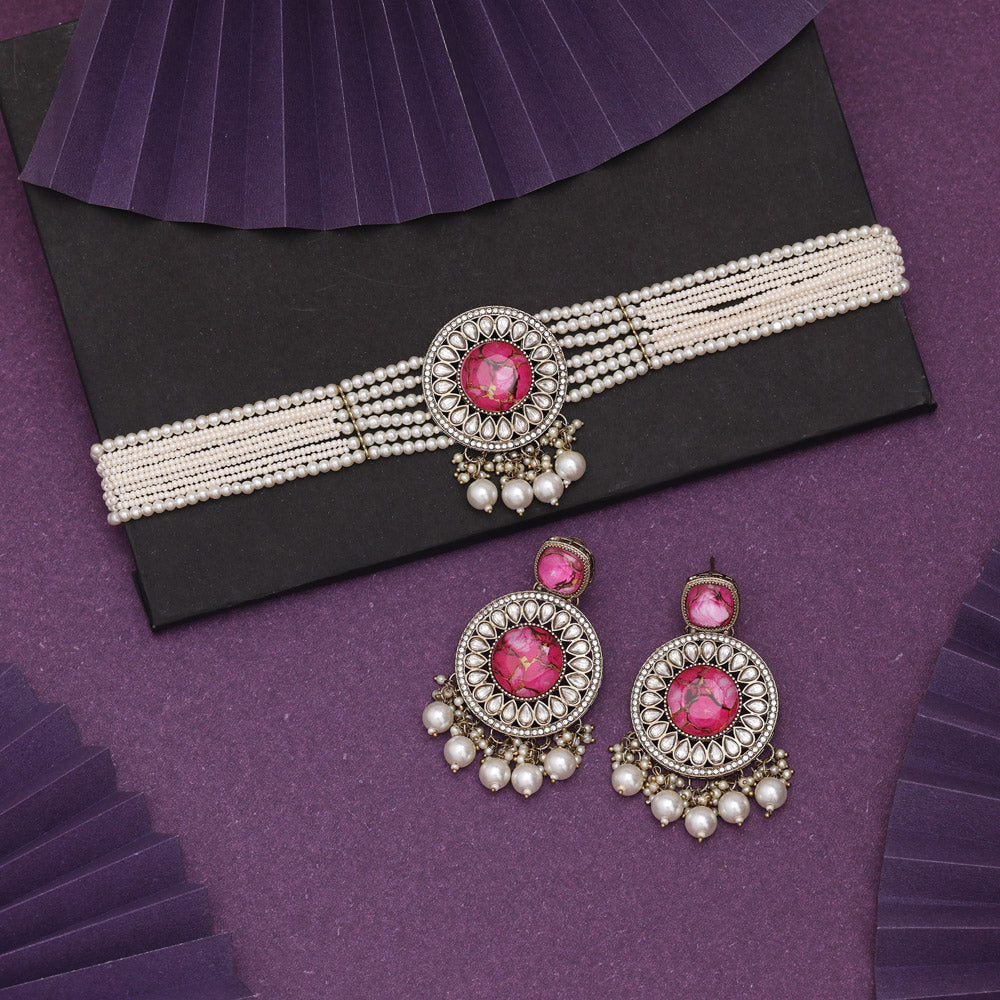 Rani Color Choker Kundan Necklace Set