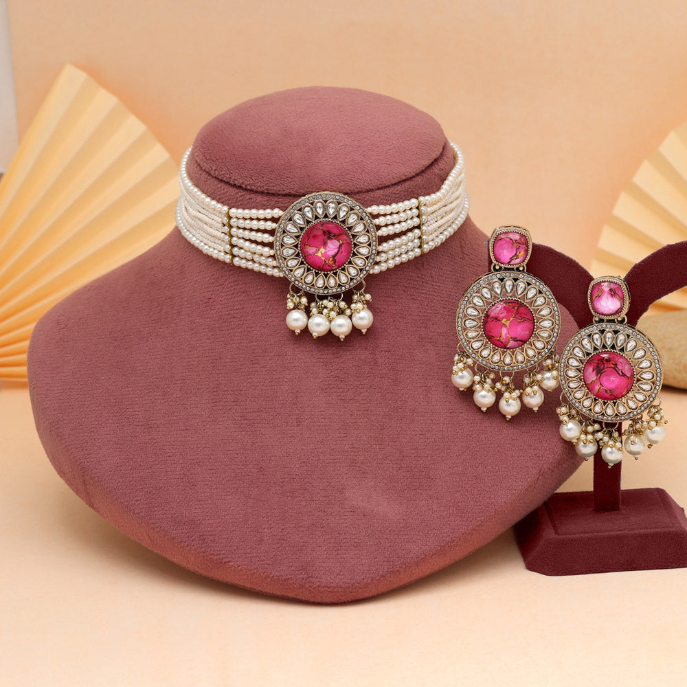 Rani Color Choker Kundan Necklace Set