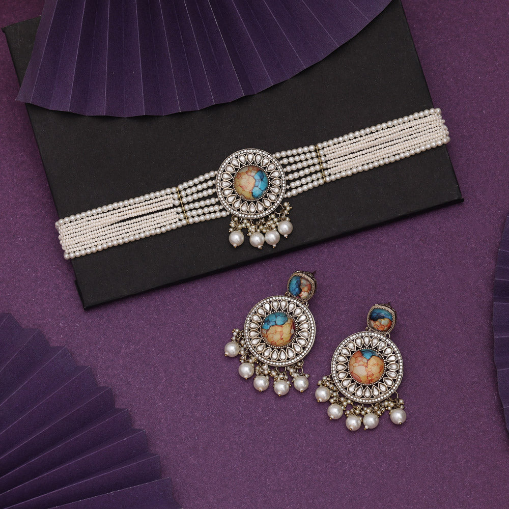 Yellow Color Choker Kundan Necklace Set