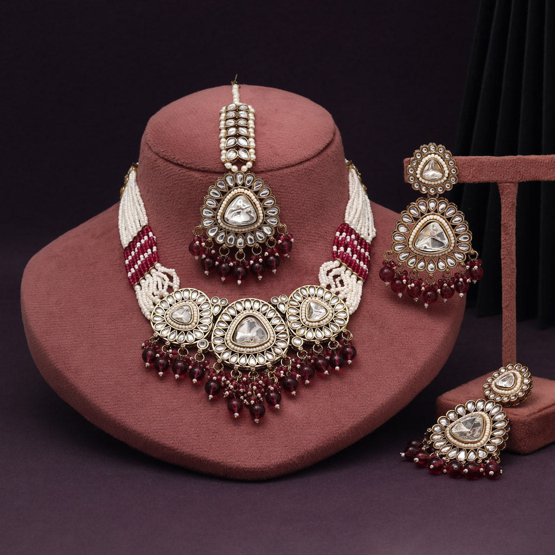 Rich Purple Color Kundan Necklace Set
