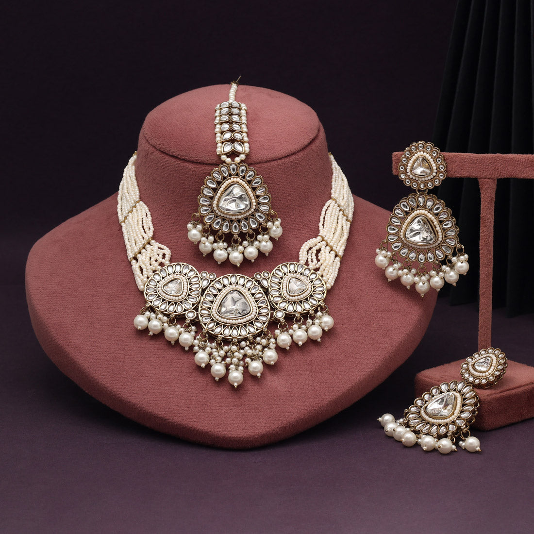 Ethereal White Color Kundan Necklace Set