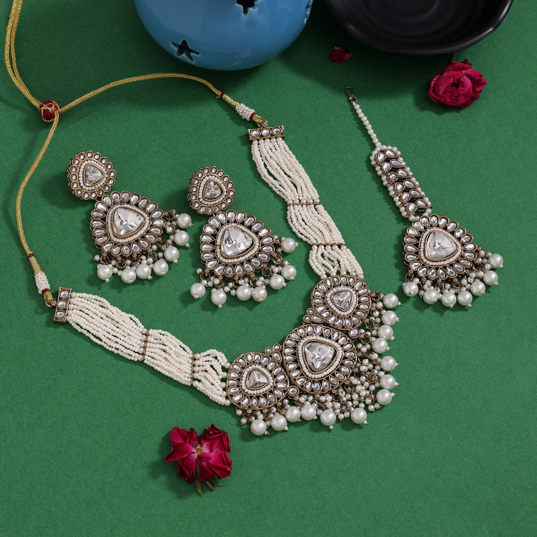 Ethereal White Color Kundan Necklace Set